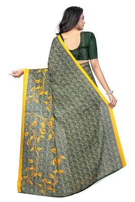 Yellow plain georgette saree with blouse 3
