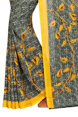 Yellow plain georgette saree with blouse 4