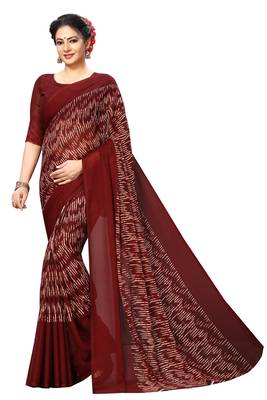 Brown plain georgette saree with blouse 1