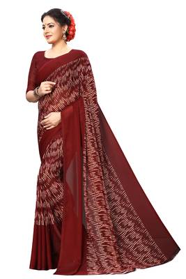 Brown plain georgette saree with blouse 2