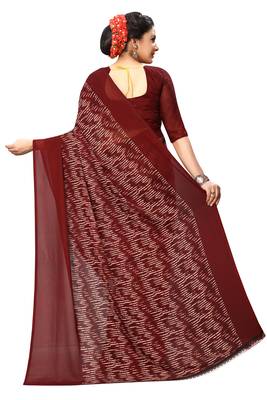 Brown plain georgette saree with blouse 3