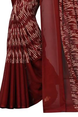 Brown plain georgette saree with blouse 4