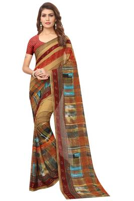 Multicolor plain georgette saree with blouse 1