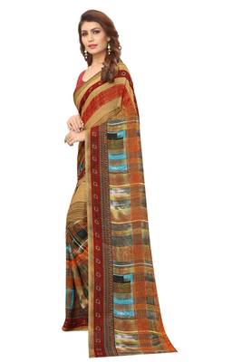Multicolor plain georgette saree with blouse 2