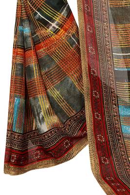 Multicolor plain georgette saree with blouse 4