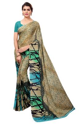 Chiku plain georgette saree with blouse 1