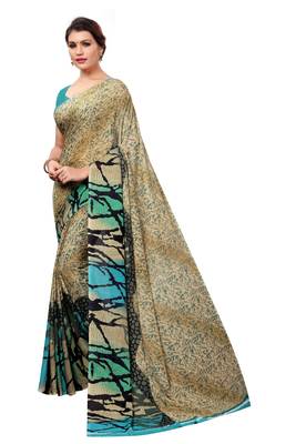 Chiku plain georgette saree with blouse 2