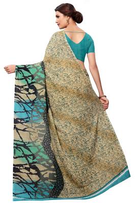 Chiku plain georgette saree with blouse 3