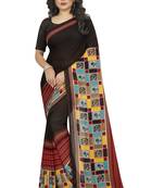 Brown plain georgette saree with blouse
