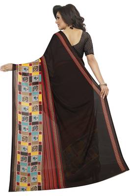 Brown plain georgette saree with blouse 3