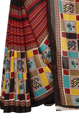Brown plain georgette saree with blouse 4
