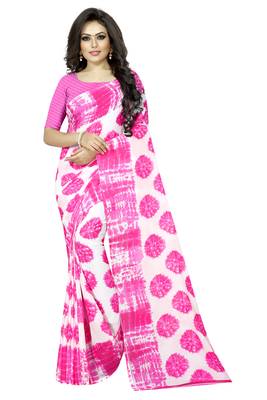 Pink plain georgette saree with blouse 1