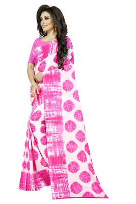 Pink plain georgette saree with blouse 2