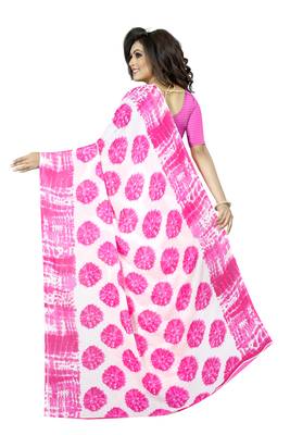 Pink plain georgette saree with blouse 3