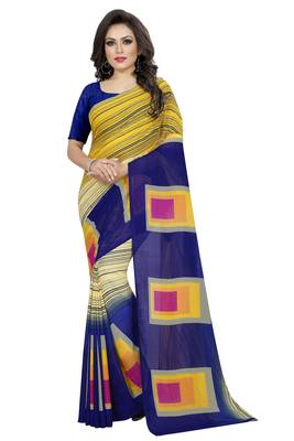 Multicolor plain georgette saree with blouse 1