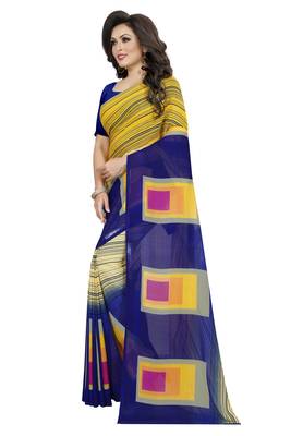 Multicolor plain georgette saree with blouse 2