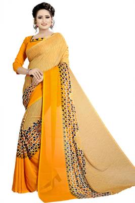 Multicolor plain georgette saree with blouse 2