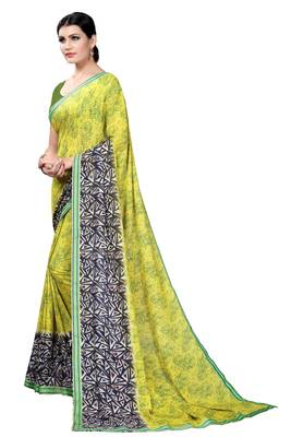 Mehendi plain georgette saree with blouse 2