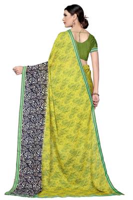 Mehendi plain georgette saree with blouse 3