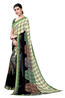 Multicolor plain georgette saree with blouse 2