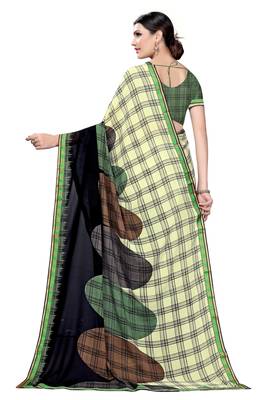 Multicolor plain georgette saree with blouse 3