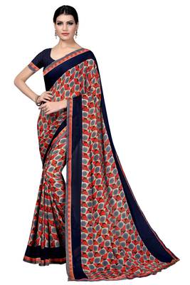 Navy blue plain georgette saree with blouse 1