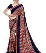 Navy blue plain georgette saree with blouse