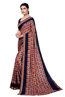 Navy blue plain georgette saree with blouse 2