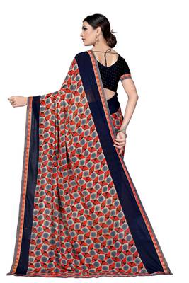 Navy blue plain georgette saree with blouse 3