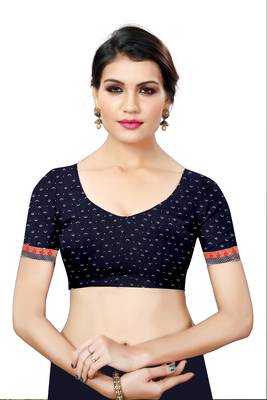 Navy blue plain georgette saree with blouse 4