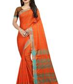 Orange plain linen saree with blouse