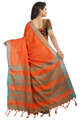 Orange plain linen saree with blouse 4