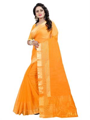 Dark yellow plain net saree with blouse 3