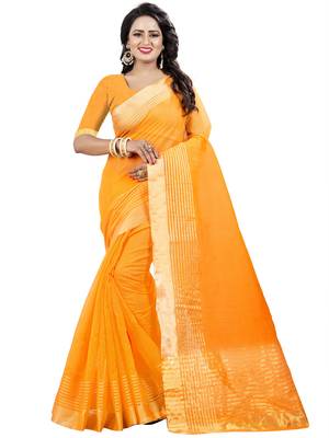 Dark yellow plain net saree with blouse 2