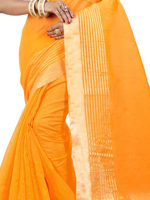 Dark yellow plain net saree with blouse 9