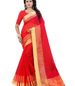 Red plain net saree with blouse
