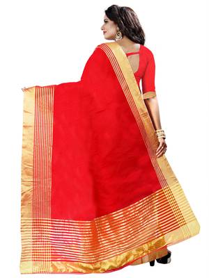 Red plain net saree with blouse 3
