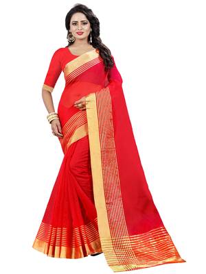 Red plain net saree with blouse 2