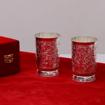 German Silver 2 Glass Set with Velvet Box 2