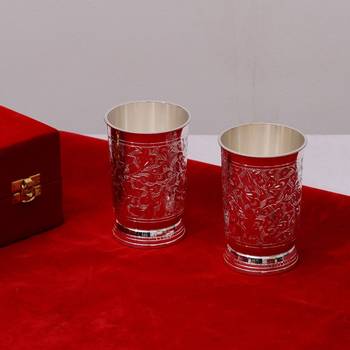 German Silver 2 Glass Set with Velvet Box 3