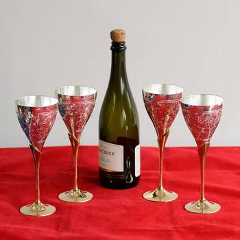 German Silver Elegant Wine Glass Set of 4 with Velvet Box 1