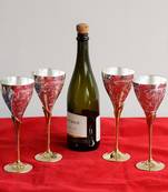 German Silver Elegant Wine Glass Set of 4 with Velvet Box