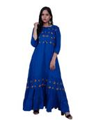 Women's Floral Blue A line Frill rayon Embroidered Kurta