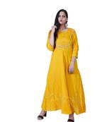 Women's Yellow A line rayon mirror embroidered Kurta with Zari & Gota work
