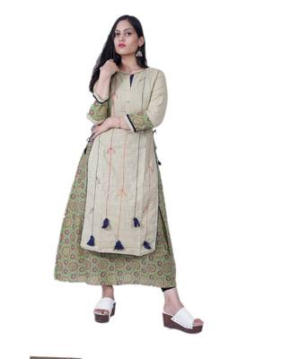 Women's Designer A line Double Layered Cotton kurta with Creative Handwork & Funda 1