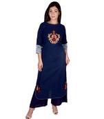 Women's Designer blue Floral Embroidered Kurti with Funda