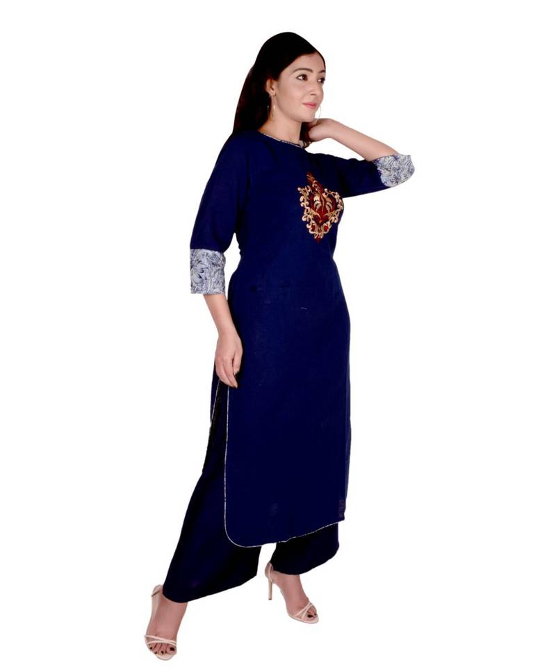 Women's Designer blue Floral Embroidered Kurti with Funda