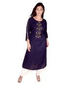 Women's Designer blue rayon Straight Kurti with Floral Embroidered Handwork