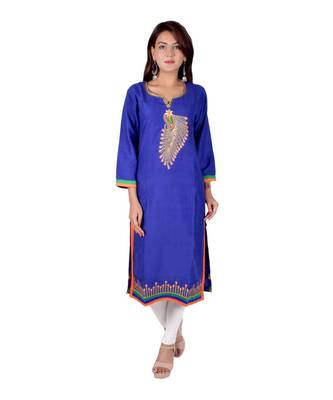 Royal Blue rayon Embroidered Straight Kurti for women 1