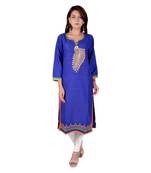 Royal Blue rayon Embroidered Straight Kurti for women